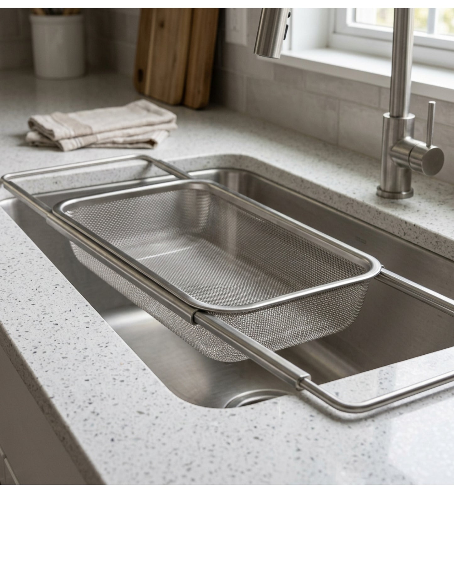 Tidie Railspan Expandable Stainless Mesh Over-Sink Draining Basket 16 in - Lifestyle view