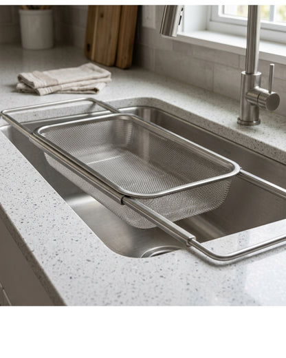 Tidie Railspan Expandable Stainless Mesh Over-Sink Draining Basket 16 in - Lifestyle view