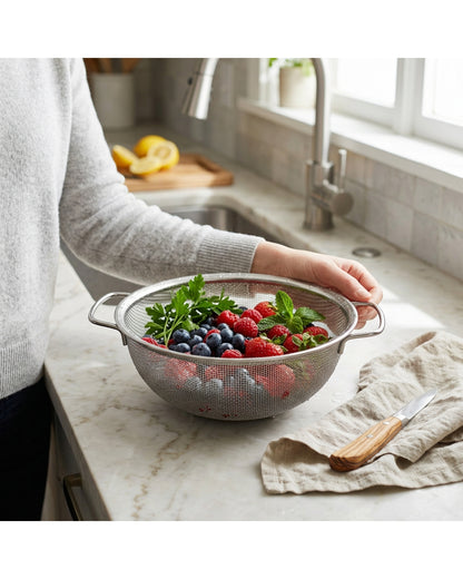 Tidie Stainless Mesh Colander Basket Side Handles 8 in