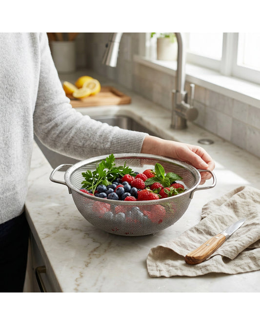 Tidie Stainless Mesh Colander Basket Side Handles 8 in